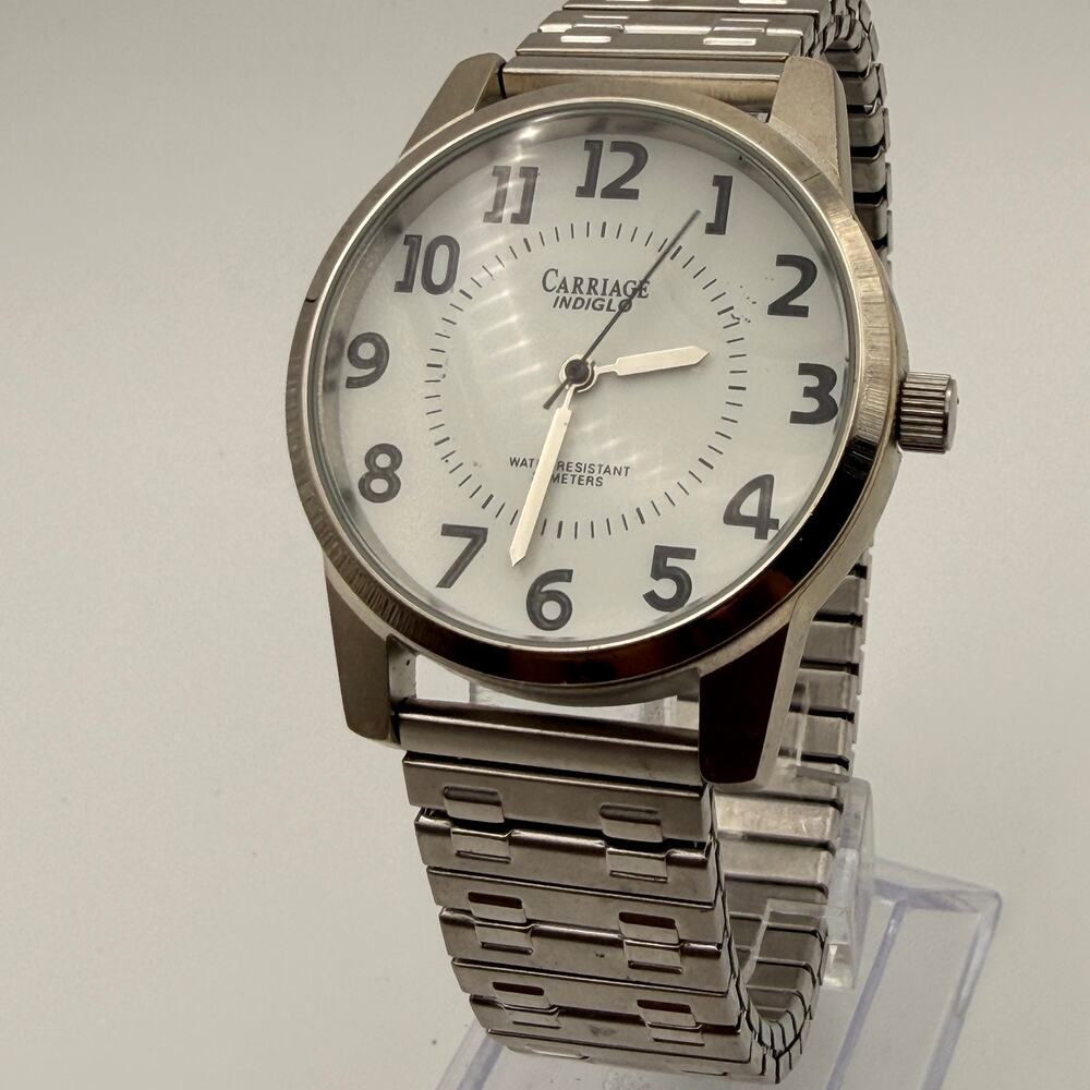 Vintage Carriage by Timex Indiglo Silver-Tone Expansion Band Watch